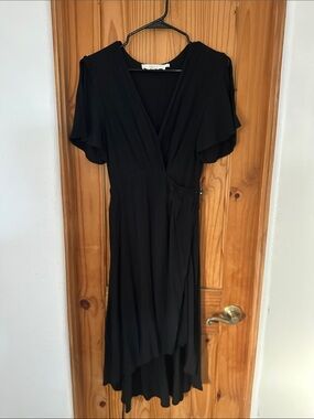 Astr Black Wrap Dress with High-Low Hem